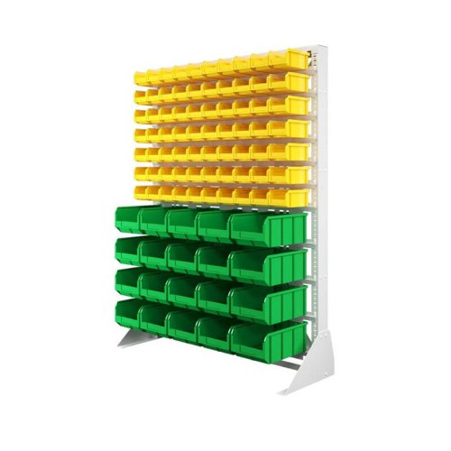 Стеллаж с пластиковыми ящиками односторонний 1150х1500 С1-07-00-04 (желтый/зеленый)